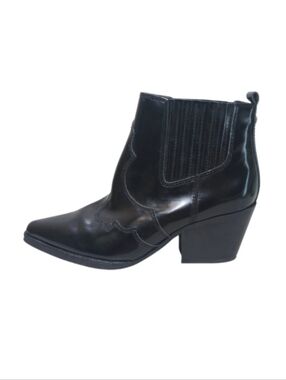 Sam Edelman Booties Women's 6 Black Leather Chelsea Pull-on Western Ankle Boots